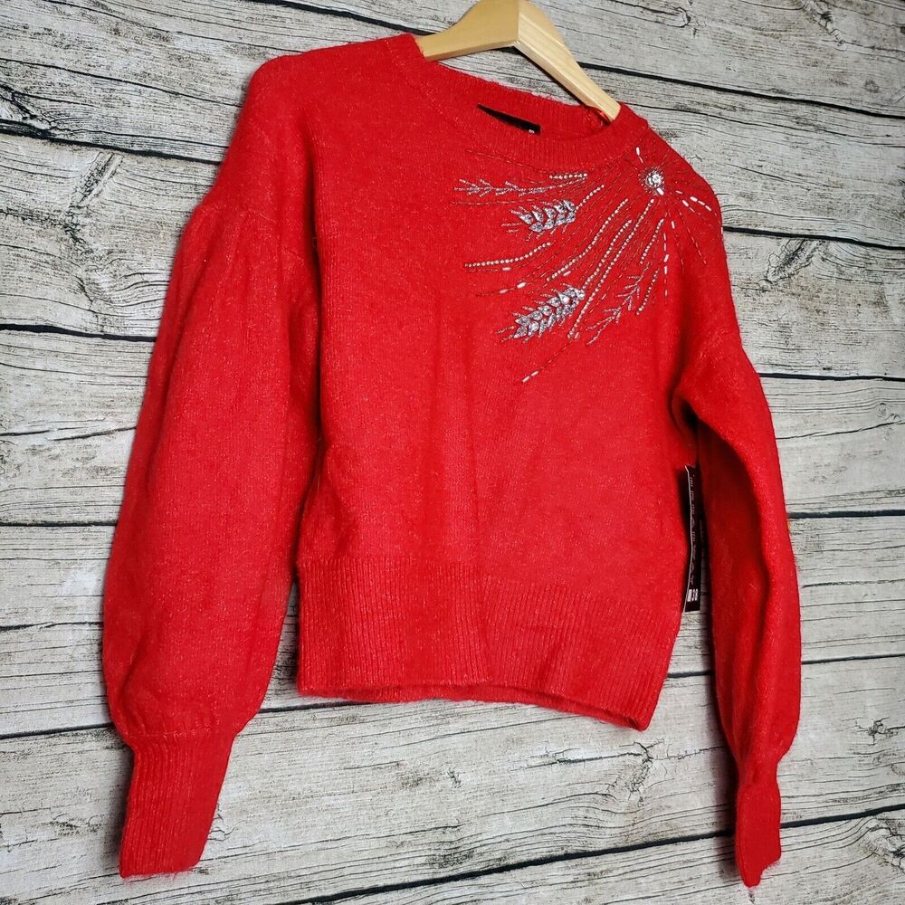 BROADWAY 38 Red Beaded Sweater Top Size Medium  NWT